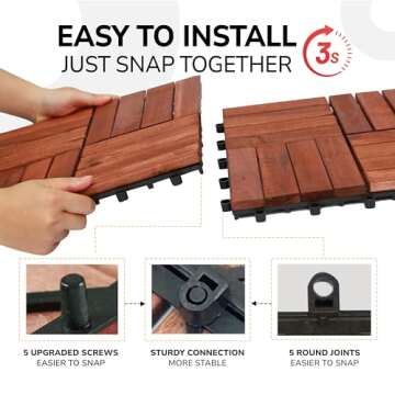 10 PCs Interlocking Wooden Deck Tiles 12x12 inches, Waterproof All Weather Tiles for Porch Flooring, Outdoor Patio Wood Floor Tiles, Balcony Deck, Easy Snap Lock, Teak