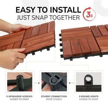 10 PCs Interlocking Wooden Deck Tiles 12x12 inches, Waterproof All Weather Tiles for Porch Flooring, Outdoor Patio Wood Floor Tiles, Balcony Deck, Easy Snap Lock, Teak