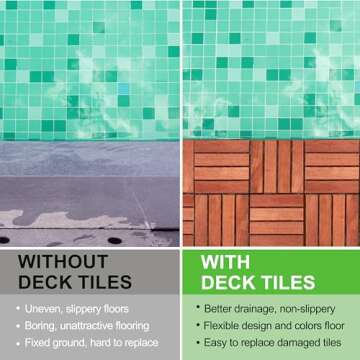 10 PCs Interlocking Wooden Deck Tiles 12x12 inches, Waterproof All Weather Tiles for Porch Flooring, Outdoor Patio Wood Floor Tiles, Balcony Deck, Easy Snap Lock, Teak