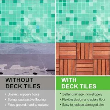 10 PCs Interlocking Wooden Deck Tiles 12x12 inches, Waterproof All Weather Tiles for Porch Flooring, Outdoor Patio Wood Floor Tiles, Balcony Deck, Easy Snap Lock, Teak