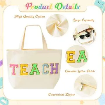 Stylish Chenille Teacher Tote & Makeup Bag Gift Set