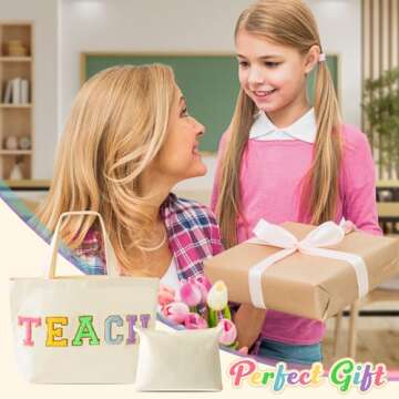 Stylish Chenille Teacher Tote & Makeup Bag Gift Set