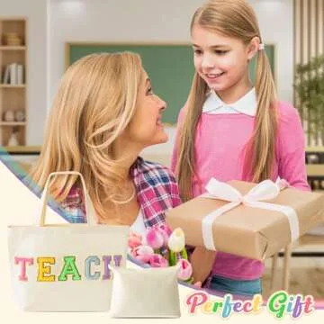 Stylish Chenille Teacher Tote & Makeup Bag Gift Set