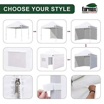 Eurmax USA 10'x10' Pop-up Canopy Tent Commercial Instant Canopies with 4 Removable Zipper End Side Walls and Roller Bag, Bonus 4 SandBags(White)
