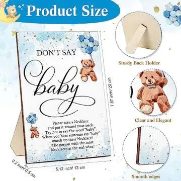 Roowest 51 Don't Say Baby Shower Game Wooden Sign Table Decor Gift Sets 50 Necklaces Felt Necklaces ...