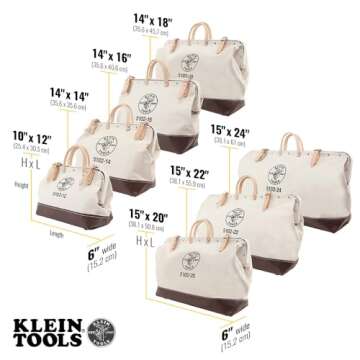 Klein Tools 5102-16 Heavy Duty Natural Canvas Tool Bag - Durable, Multi-Purpose Tote with Leather Ha...
