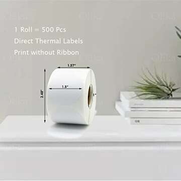 OEka 1.5 Inches Round Direct Thermal Labels Blank Shipping Labels Address Labels 500Pcs/Roll Compati...