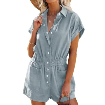 Dokotoo Women Summer Roll Up Sleeves Rompers - Chic Utility Jumpsuit