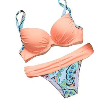 Astylish Women's Push Up Two Piece Bikini Swimsuits Padded Swimwear Bathing Suits Pink Medium 8 10