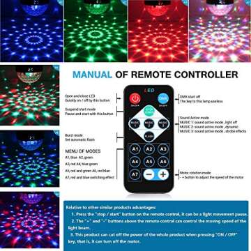 Party Lights Disco Light, Spriak Sound Activated Dj Stage Strobe Light, 7 Colors with Remote Control...