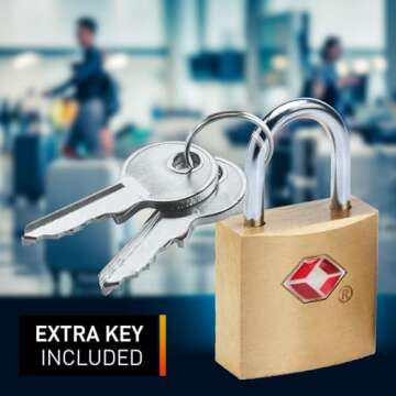 Lewis N. Clark Mini Brass Square TSA Lock + Padlock for Luggage, Suitcase, Carry On, Backpack, Lapto...