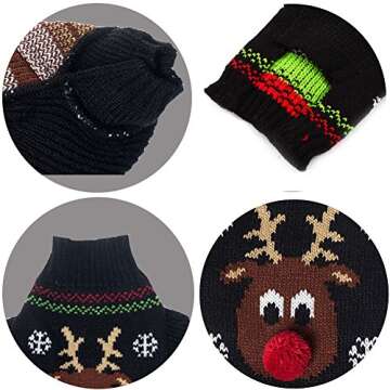 BOBIBI Dog Sweater for Christmas Cartoon Reindeer Pet Cat Winter Knitwear Warm Clothes