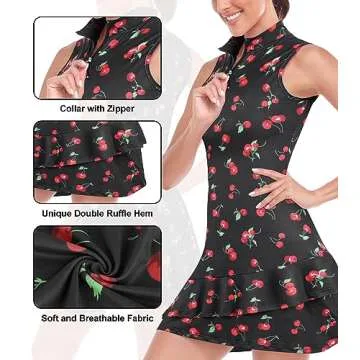 Viracy Tennis Dress for Women Golf Dresses Sleeveless Black Dresses with Shorts, Pockets Zip Up Stand Collar Stretchy for Workout, Hiking, Black Cherry-Large