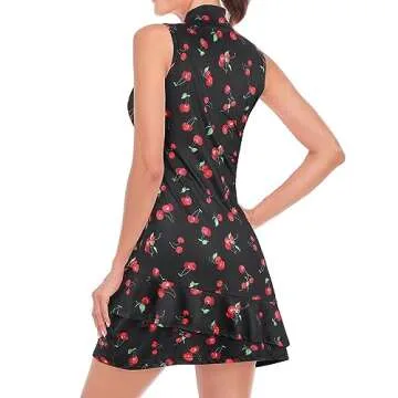 Viracy Tennis Dress for Women Golf Dresses Sleeveless Black Dresses with Shorts, Pockets Zip Up Stand Collar Stretchy for Workout, Hiking, Black Cherry-Large