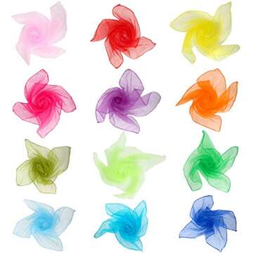 Square Dance Scarves, 24 Pcs Juggling Scarf Props Magic Trick Silk Scarves Music Movement Scarf 12 C...