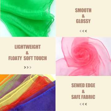 Square Dance Scarves, 24 Pcs Juggling Scarf Props Magic Trick Silk Scarves Music Movement Scarf 12 Colors 24 by 24 Inches