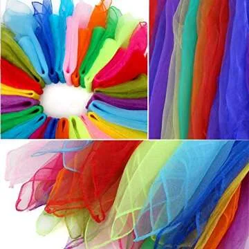 Square Dance Scarves, 24 Pcs Juggling Scarf Props Magic Trick Silk Scarves Music Movement Scarf 12 Colors 24 by 24 Inches