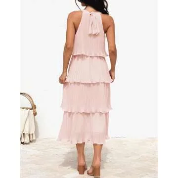ZESICA Flowy Halter Neck Midi Dress for Summer Events
