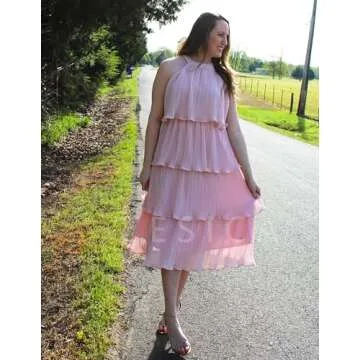 ZESICA Flowy Halter Neck Midi Dress for Summer Events