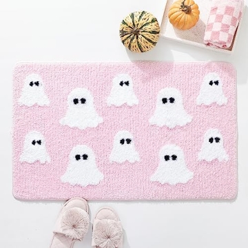TRUEDAYS Halloween Spooky Ghosts Bath Mat Cute Home Decor Pink Bathroom Rugs for Bathroom Non Slip, ...
