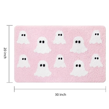 TRUEDAYS Halloween Spooky Ghosts Bath Mat Cute Home Decor Pink Bathroom Rugs for Bathroom Non Slip, Spooky Shower Rug for Bathroom, Bedroom, Living Home