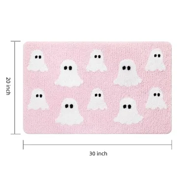 TRUEDAYS Halloween Spooky Ghosts Bath Mat Cute Home Decor Pink Bathroom Rugs for Bathroom Non Slip, Spooky Shower Rug for Bathroom, Bedroom, Living Home