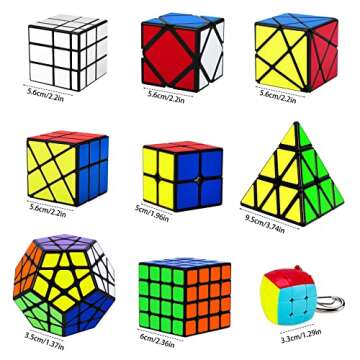 Speed Cube Set, Puzzle Cube,9 Pack Magic Cubes Pyraminx Pyramid + 2x2 + 3x3 + 4x4 + Megaminx + Mirror + Mini 3x3 + Skewb + Fenghuolun Puzzle Cube Toy for Kids & Adults