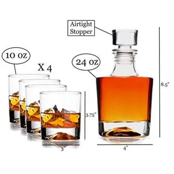 Whiskey Decanter Glasses Gift Set - 4 Whiskey Glasses - Airtight Stopper for Wine, Bourbon, Brandy, Juice, Water - Decanter Sets For Men Christmas Gifts for Dad Boyfriend Husband Him - Bezrat