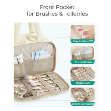 BAGSMART Travel Toiletry Bag, Puffy Large Toiletry Bag for Women, Lightweight Cosmetic Makeup Bag Organizer with Handle for Traveling, Accessories, Essentials, Toiletries (Black)