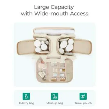 BAGSMART Travel Toiletry Bag, Puffy Large Toiletry Bag for Women, Lightweight Cosmetic Makeup Bag Organizer with Handle for Traveling, Accessories, Essentials, Toiletries (Black)