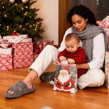 EverFoams Women's Fuzzy Open-Toe Slippers Soft Comfy Memory Foam Indoor House Shoes Cool Gray, 7-8 U...