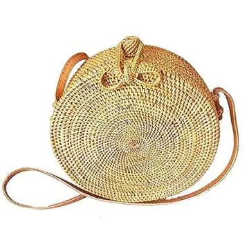 Chic Handwoven Round Straw Rattan Beach Handbag