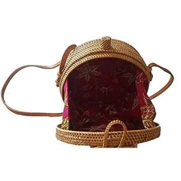 Chic Handwoven Round Straw Rattan Beach Handbag