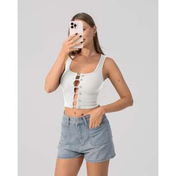 Women Going Out Crop Top Sexy Square Neck Cropped Tank Top Trendy Cut Out Sleeveless Ribbed Tops Sum...