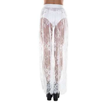 iHeartRaves White Eden Floral Lace Sheer Maxi Skirt (Medium)