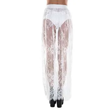 iHeartRaves White Eden Floral Lace Sheer Maxi Skirt (Medium)