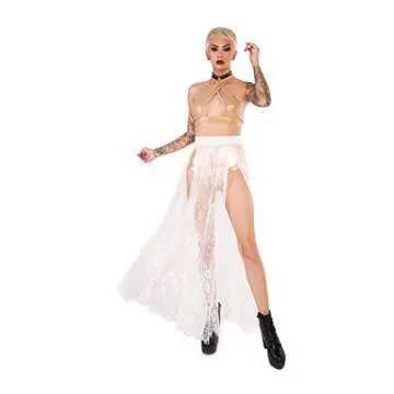 iHeartRaves White Eden Floral Lace Sheer Maxi Skirt (Medium)