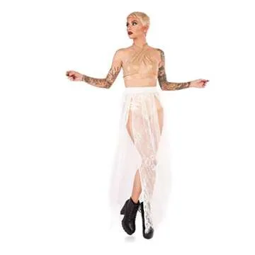 iHeartRaves White Eden Floral Lace Sheer Maxi Skirt (Medium)