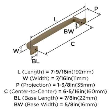 Amerock | Cabinet Pull | Golden Champagne | 6-5/16 inch (160 mm) Center to Center | Westerly | 1 Pack | Drawer Pull | Drawer Handle | Cabinet Hardware