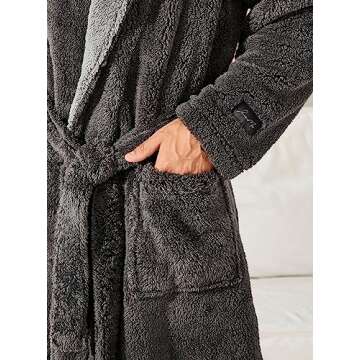 SlumberMee Mens Fleece Plush Robe with Hood Ultra Soft Fluffy Full Length Long with Pockets Luxurious House Coat (Dark Grey, L)