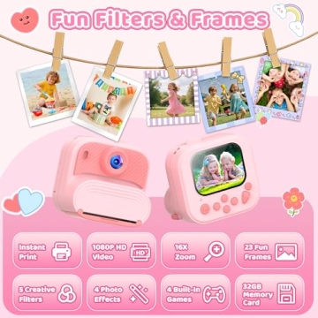 Kids Camera Instant Print Fun for Ages 3-12 - Pink Gift