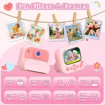Kids Camera Instant Print Fun for Ages 3-12 - Pink Gift