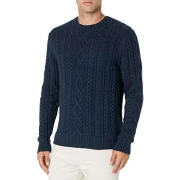 Navy Fisherman Cable Crewneck Sweater in 100% Cotton