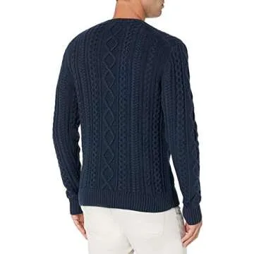 Navy Fisherman Cable Crewneck Sweater in 100% Cotton