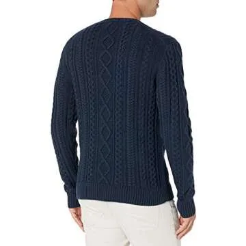 Navy Fisherman Cable Crewneck Sweater in 100% Cotton