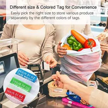 Prefer Green 12PCS Reusable Produce Bags, Premium Zero Waste Mesh Bags for Storage Fruit Vegetables, Eco-Friendly With Colorful Tare Weight on Tags, 3 Sizes