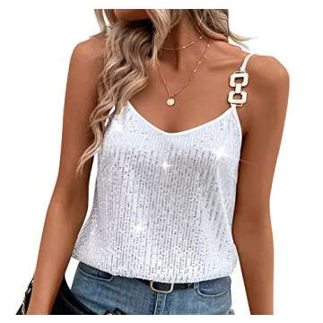 Concert Outfits for Women Rock Outfit Silver Sequin top for Women Glitter top Bejeweled Silver Tank Dance White M