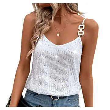 Concert Outfits for Women Rock Outfit Silver Sequin top for Women Glitter top Bejeweled Silver Tank Dance White M