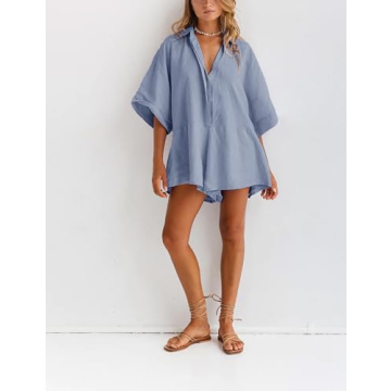 MINSURE Women Summer Blue Romper - Comfortable Loose Fit Jumpsuit