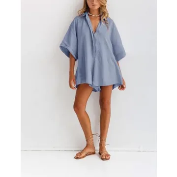MINSURE Women Summer Blue Romper - Comfortable Loose Fit Jumpsuit